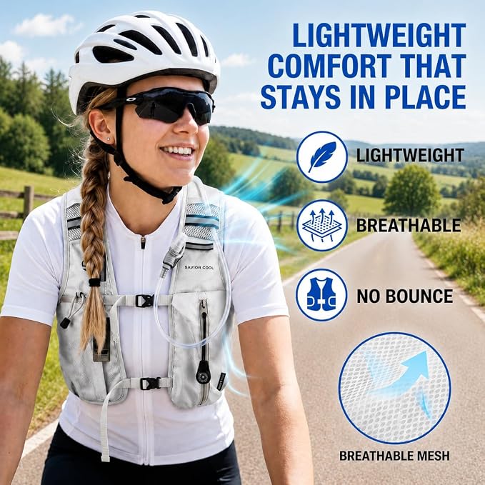 Cooling Hydration Vest with 2L BPA-Free Water Bladder, Running Vest with 3 Removable Cooling Packs, Lightweight Outdoor Hydration Pack for Hot Weather, Hiking, Cycling, Training