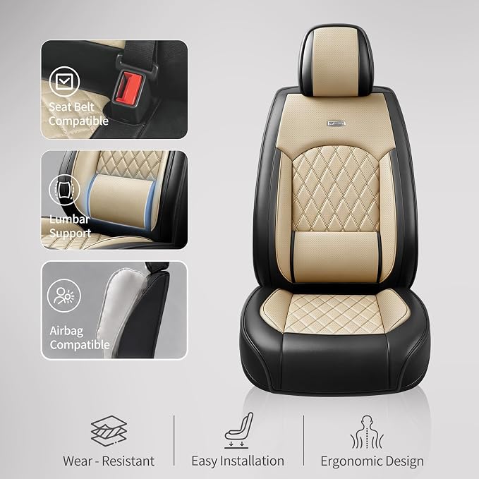 Fit Edge Car Seat Covers for Ford Edge 2007-2025 2026 - Luxury Leather, Anti-Slip, All-Weather Seat Cushions, Waterproof & Breathable, Airbag Compatible, Full 5-Seat Set (Beige)