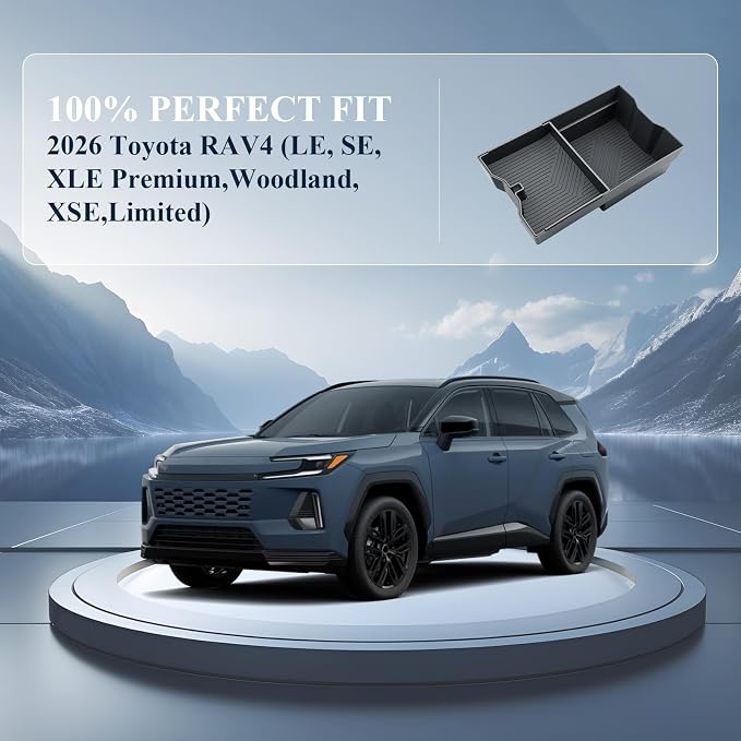 BIBIBO Double Layer for 2026 Toyota RAV4 Center Console Organizer 2026 RAV4 (LE, SE, XLE Premium,Woodland,XSE,Limited) Console Inser Tray Sliding ABS