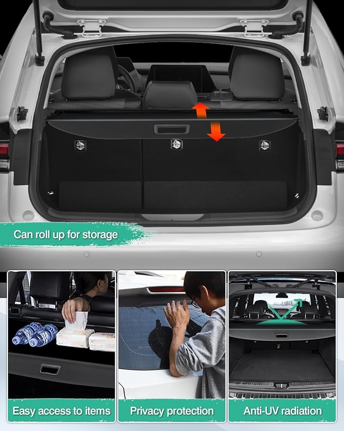 Powerty Cargo Cover for 2023-2025 2026 Toyota Prius & Prius Prime Accessories Trunk Cover Retractable Trunk Shielding Shade Cargo Luggage Cover Black
