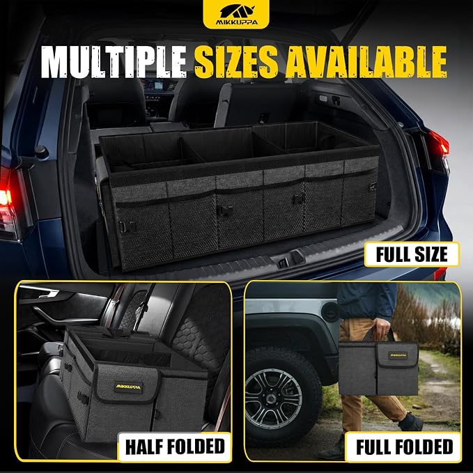 MIKKUPPA Car Trunk Organizer - 95L Collapsible Trunk Organizer with Lid, Sturdy Car Storage for SUV Auto Truck Van with Adjustable Straps and Non Slip Bottom (Gray, XX-Large)