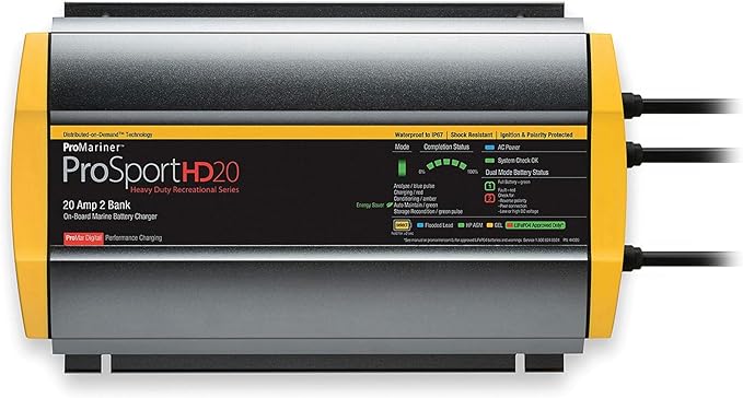 ProMariner 44020 ProSport HD Waterproof Marine Battery Charger, 20 Amp, 2 Bank