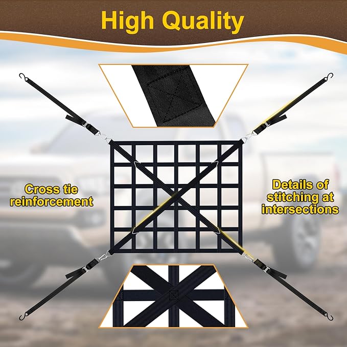Cargo Net for Pickup Truck Bed, Heavy Duty 1100 lbs Capacity, Adjustable Cam Buckles & S-Hooks, Thick Herringbone Nylon, with Drawstring Storage Bag for Trailers and Trucks (50in*43in)