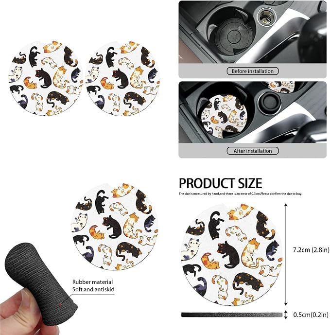 Cartoon Cat 13 Pcs Seat Covers Full Set Front and Back Seat Covers Cute Cat Lover Steering Wheel Cover Seatbelt Strap Cover Cup Mat Keychains…