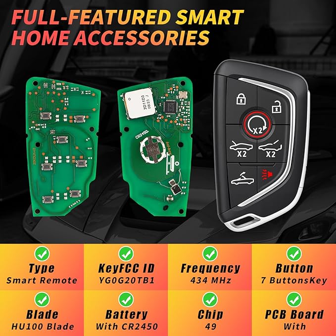 Fit for Chevy Corvette C8 2020-2024 Smart Key Fob 433MHz 49 Chip 6+1 Buttons Keyless Entry Remote FCC ID: YG0G20TB1