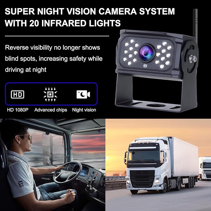 Wireless Backup Camera Digital Signal 7'' Plug and Play: Pre-Wired for Furrion System Rear View Camera HD 1080P Night Vision Waterproof Reverse Cam Monitor for RV Trailer Camper Van Car