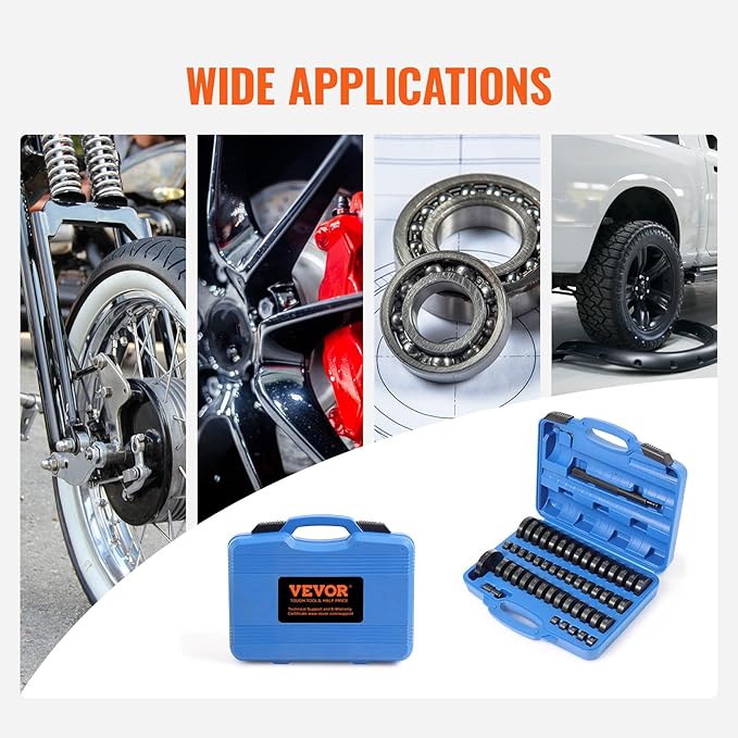 VEVOR 52PCS Custom Bushing Bearing & Seal Driver Set, Transmission Wheel Axle Bearing Race, Seal Driver Installer Remover, 18-65mm & 74mm Metric Discs Bush Removal Puller Bearing Press Tool Kit