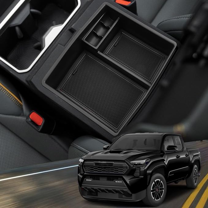 YEE PIN for 2024 2025 Toyota Tacoma Center Console Organizer for2025 Toyota Tacoma Accessories SR/SR5/TRD PreRunner/TRD Sport/TRD Off-Road/Limited/Trailhunter/TRD Pro Middle Console Insert Tray Black