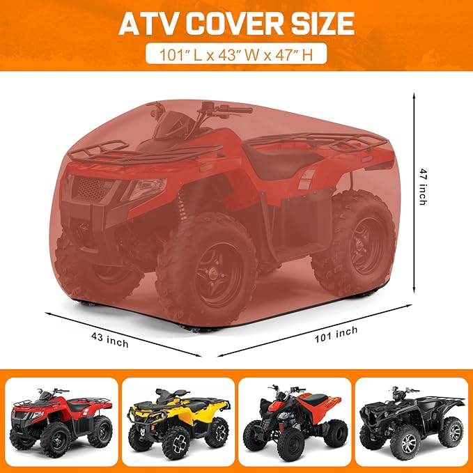 Comnova ATV Cover for 4 Wheelers - 101 Inch ATV Covers 600D Waterproof & Heavy Duty, Outdoor Four Wheeler Quad Cover All Weather Large for Polaris, Kawasaki, Arctic Cat, Honda, Yamaha and More