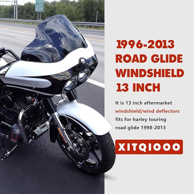 13" Wave Windshield Windscreen Compatible for 1996-2013 Harley Davidson Touring Road Glide EFI FLTRI/FLTR/FLTRU/FLTRXSE/FLTRXSE2/FLTRX/FLTRSEI for Road Glide Accessories, Smoke