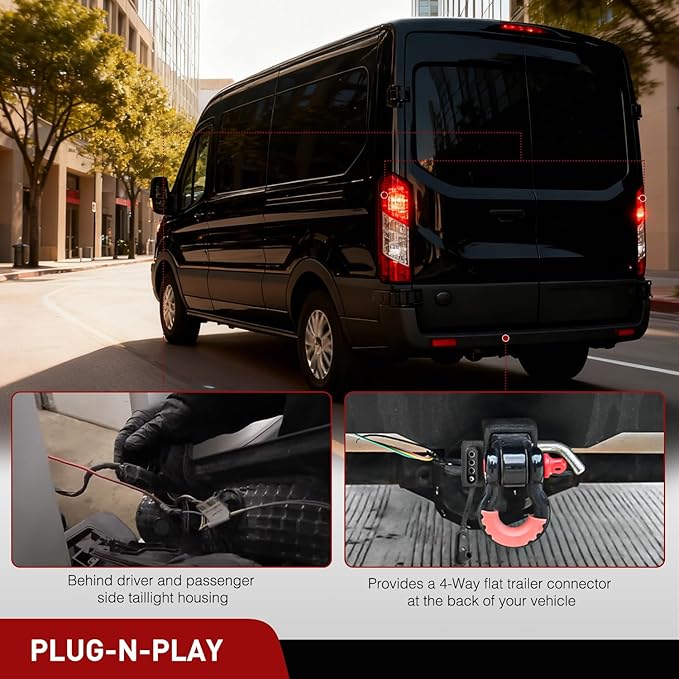 Nilight 4 Pin Trailer Wiring Kit 56327 Vehicle Standard 4 Way Connector Custom for 2015 2016 2017 2018 2019 2020 2021 2022 2023 2024 Ford Transit-150, Transit-250, Transit-350, E-Transit Hitch