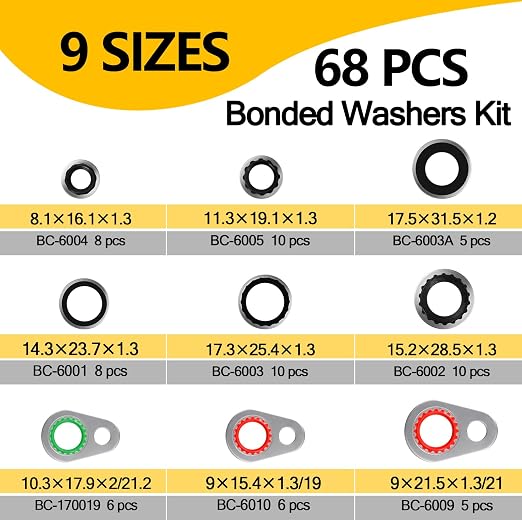 68 PCS AC Compressor Gasket Kit - Compatible with 15-32241 GM Original Equipment, R134a AC Seal Kit Includes Bonded Washers & A/C Line Seals for Automotive Air Conditioner Repair