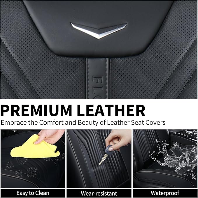 FLORICH Leather Seat Covers Car Seat Cover Full Set Waterproof Car Seat Protector Full Coverage Car Seat Cushion Universal Fit for Most Cars Trucks SUV, Black