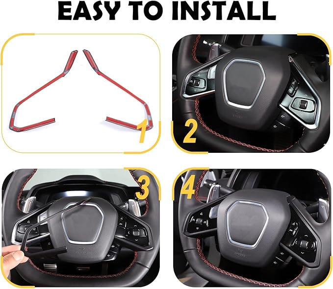 Steering Wheel Button Cover Compatible with Chevrolet Corvette C8 2020-2023, Steering Wheel Frame Trim, Car Steering Wheel Panel Protection Frame Molding Sticker (ABS-Matte Black)