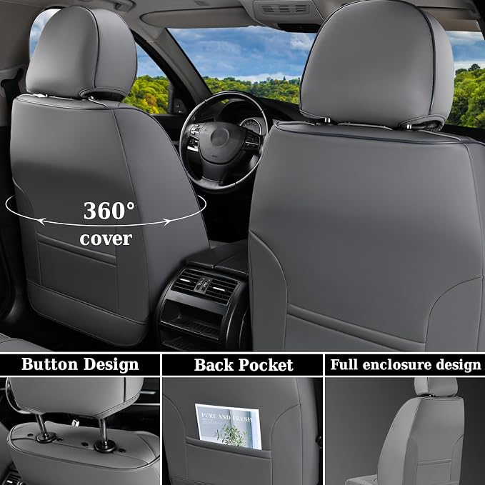 Coverado Seat Covers Front Seats, Leatherette Car Seat Covers, Waterproof Automotive Car Seat Covers Protector Interior Accessories Universal Fit Most Sedans, SUVs, Pick-up Trucks(Gray)