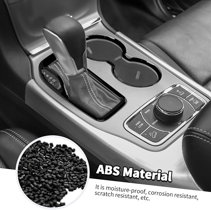Jimen Fit for Jeep Grand Cherokee 2016-2021, 2PCS Front Cup Holder Trim Overlay & Gear Shift Cover (Black)