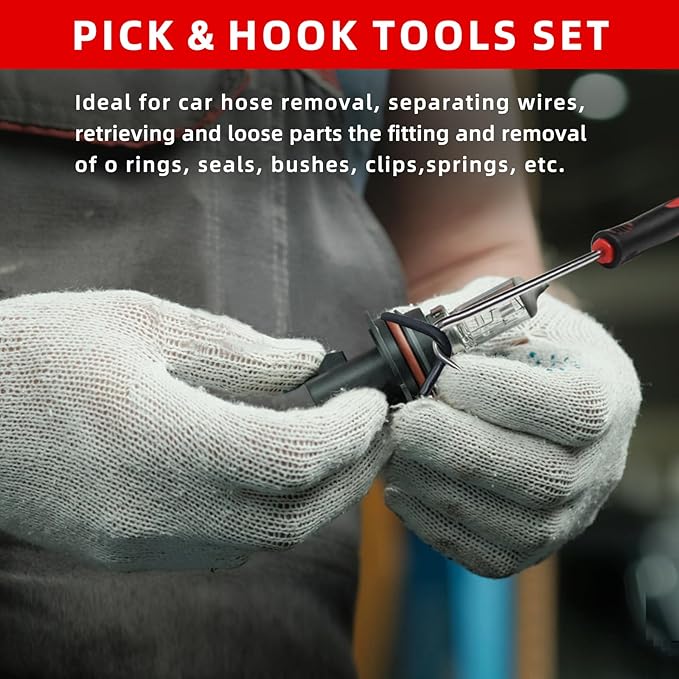 11 Pcs Hook and Pick Set Mechanic, Automotive Pick Tool for Car Oil Seal/O-Ring Seal Hoses Puller Remover Gasket Scraper Magnet Pickup Tool