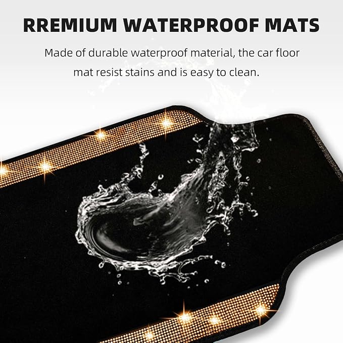 NBTEPEM Bling Car Floor Mats Full Set and Steering Wheel Cover, Universal Fit Most Cars, 4 pcs Sparkle Glitter Diamond Carpet, 5 pcs Bling Car Accessories Set for Women (Orange Diamond)