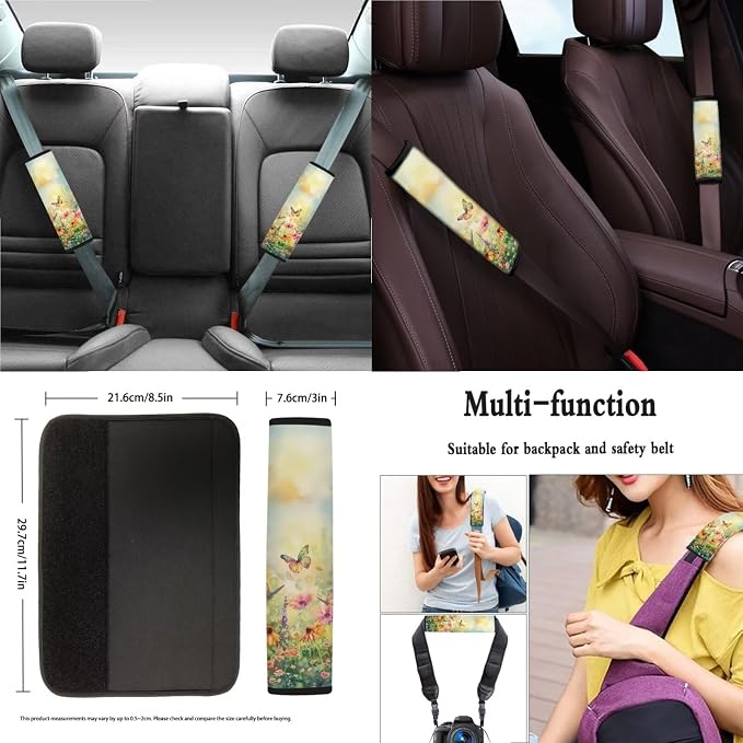 Xoenoiee Butterfly Vibrant Floral Pattern 11 Pcs Universal SUV Car Seat Covers Auto Interior Accessories Full Set with Steering Wheel Covers, Seat Belt Pads, Key Chain, Car Cup Mat