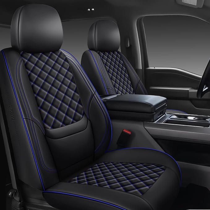 F150 Seat Covers 2015-2026 Full Set, Truck Interior Sets with Lumbar Support Custom Fit for Ford F150 2015-2026, F250/F350/F450 2017-2026 Super Duty Crew Cab XLT XL Lariat Platinum, BlackBlue