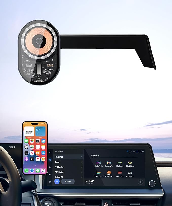 Wireless Charging Car Phone Holder for Toyota Prius 2023-2026, 12.3" Screen Fixed Clip, 360° Rotation Car Phone Mount Compatible with MagSafe