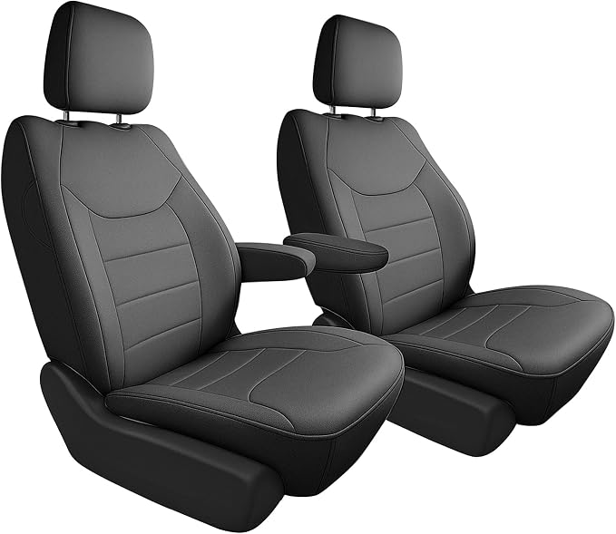 FH Group Custom Fit Car Seat Cover Specifically Made for Chrysler Pacifica 2017-2024 - Front Set (No Built-in DVD with Armrest), Faux Leather, Black