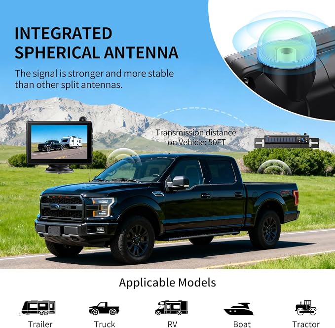 Solar Wireless Backup Camera with 5" 1080P Monitor,Auto On Off, 2-Min DIY Installation, 180° Adjustable Camera, Anti-Theft, Split Screen, IP69K Waterproof for Car Truck RV