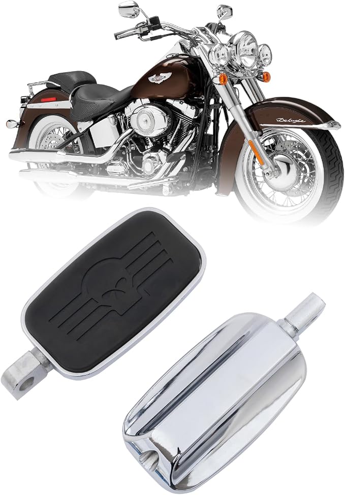 Kinglemc Front Rider Rear Passenger Position Floorboards Footboard Footpeg for Harley Dyna Touring Softail Sportster 883 1200 (Silver, Skull 7.2 * 2.5")