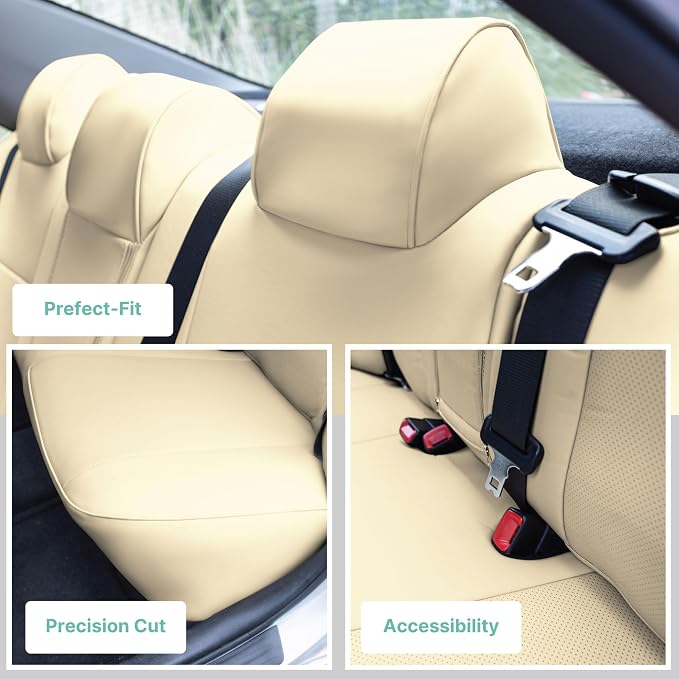 FH Group Custom Fit Seat Covers for 2012-2017 Toyota Camry, Car Seat Covers Rear Set, Solid Beige Faux Leather Seat Covers, Waterproof Car Seat Cover, Toyota Accessories, Car Seat Covers for Sedan