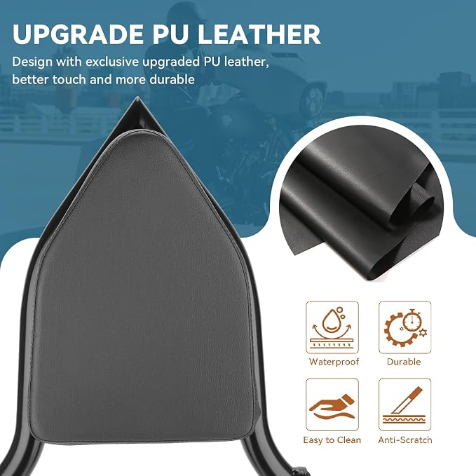 25'' Sissy Bar, Backrest Passenger with 4-Point Docking Hardware Kit, Detachable Back Pad Free Removable for Harley Davidson Touring Street Glide Electra Glide Road Glide Road King 2014-up