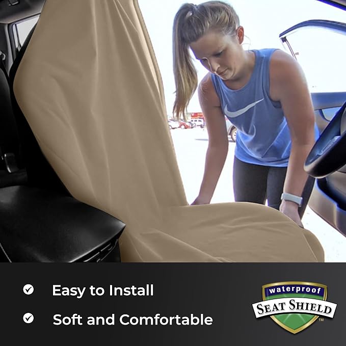 UltraSport Front Seat Cover and Backseat Cover - Tan Washable Car Seat Towels and Back Seat Protector for All Vehicles - Universal Car Seat Protectors from Sweat, Food, Dirt