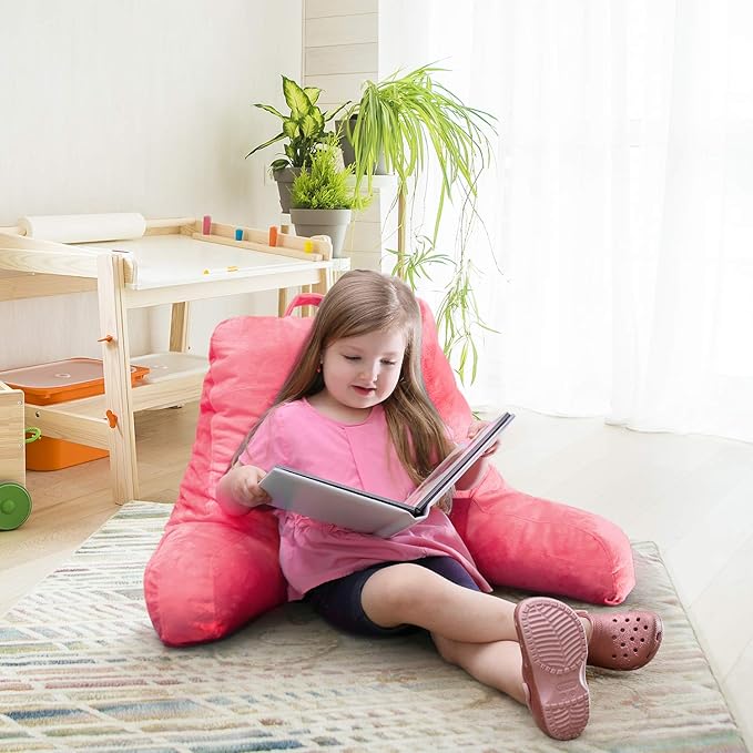 Nestl Reading Pillow with Shredded Memory Foam, Designed for Sitting Up in Bed and Couch, Back and Arms Adjustable Support for Adult & Teens Backrest Pillows for Reading with Washable Cover Light Pink