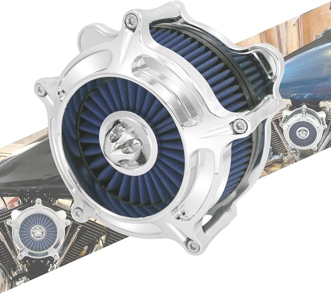 Air Cleaner Filter Aluminum Fit for Harley Touring Road King Street Glide Softail Sportster Dyna (Chrome Housing Blue Element, B For Touring 00-07,Softail 00-15,Dyna 00-17)