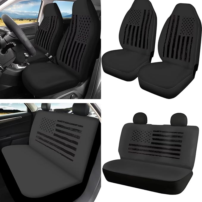 Howilath Black American Flag Car Seat Cushion Cover Interior Accessories with Steering Wheel Pads/Seat Belt Cushion/Keychains/Cup 13 Piece Auto Accessories Universal Fit All Seasons