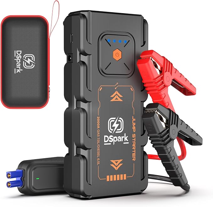 Compact 2000A Car Jump Starter, Ultra-Portable & Beginner-Safe Battery Booster for Up to 7.0L Gas / 6.5L Diesel, Lightweight 12V Jump Box with USB Fast Charge & LED Emergency Light