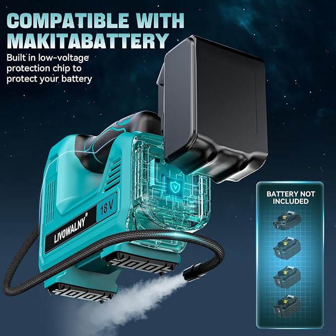 160PSI Cordless Tire Inflator Air Compressor Compatible With Makita 18V Battery, LIVOWALNY Portable Handheld Air Pump with Digital Pressure Gauge for Cars Motorcycles Bikes Sport Balls (Tool Only)