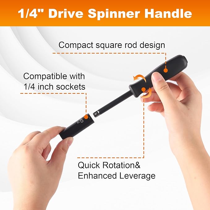 Reniteco 13-Piece 1/4" Drive Socket Set, SAE (3/16"- 11/32"), Deep Sockets, 72-Tooth Ratchet Wrench, Drive Spinner Handle, 6 Point Design, Cr-V