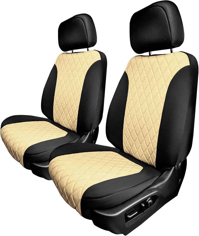 FH Group Custom Fit Car Seat Covers Specifically Made for 2019-2023 GMC Sierra 1500 2500HD 3500HD SLT AT4 Denali - Ultraflex Neoprene Water Resistant Automotive Seat Covers - Front Set Beige