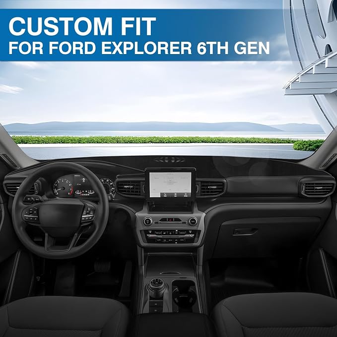 KUST Black Dash Cover for Ford Explorer 2020-2025 2026 (XLT, Limited, ST, Platinum) (2025:Active, ST-Line, ST, Platinum) Dashboard Cover Polyester Non-Slip Car Accessories for Explorer No Glare