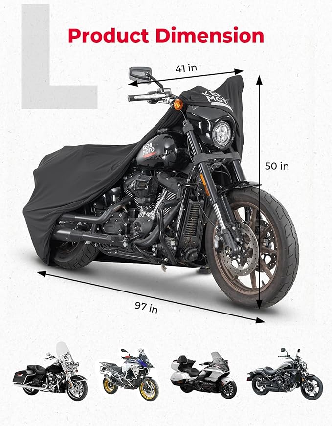 KEMIMOTO Indoor Motorcycle Cover Soft Stretch Elastic Dustproof Covers Fit for Touring Cruiser Street Glide Road King Scout Chief Rebel 500 1100 Low Rider Heritage Classic R 1300 GS Ninja 400 500 650
