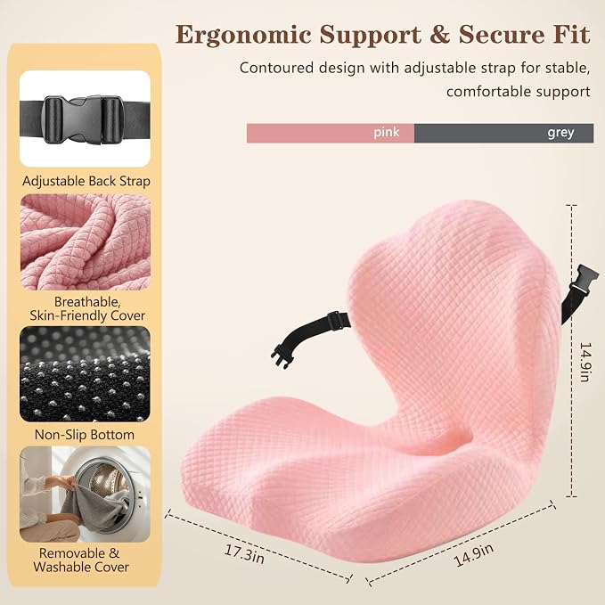 Ergonomic Memory Foam Seat Cushion with Back Support, L-Shaped Office Chair Cushion with Coccyx Cutout, Tailbone Support Cushion for Long Sitting, Car Seat Cushion for Driving, Home & Gaming Chair