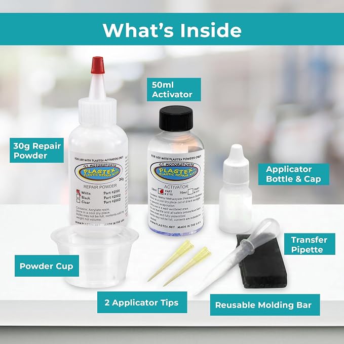 Plastex Plastic Repair Kits - Easily Glue, Repair or Remake Broken Plastic, Fiberglass, Wood & More!. (Standard White Kit)