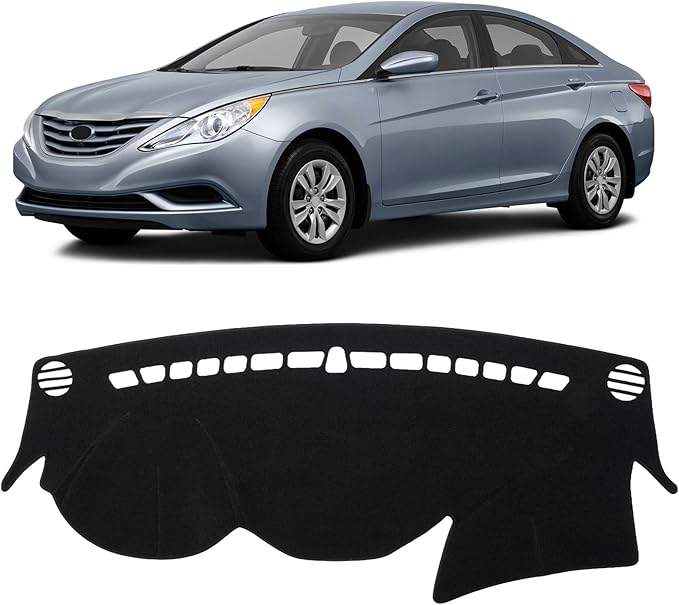 KUST Black Dash Cover Compatible with Hyundai Sonata 2011-2014 Dashboard Cover Accessories for Sonata Non-Slip Polyester Dashboard Mat Custom Fit Center Console Sunshield Protector No Glare