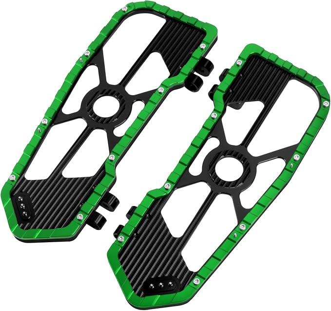 Motorcycle Floorboards Driver Passenger Footboards Wide Foot Pegs Board Pedal Compatible with Touring Electra Road Street Glide Softail Road King (Front Floorboards-Green Edge)