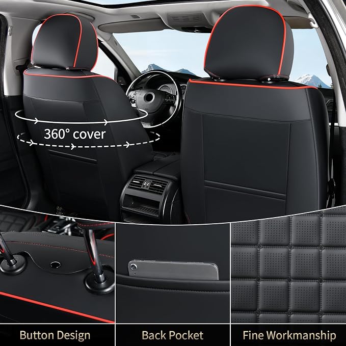 FLORICH Car Seat Covers Full Set, Leather Seat Covers for Cars, Waterproof Car Seat Protectors 5 Seats, Front and Rear Seat Covers for Cars, Automotive Seat Covers Protector Fit for Most Cars Trucks