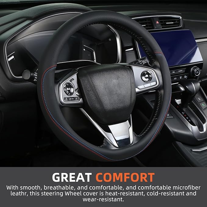 Leather Steering Wheel Cover Custom-Fit for Toyota, Comfort Grip Design Breathable and Non-Slip, Toyota Car Steering Wheel Protector for Women Men, Toyota Accessories,Black (C-Style, for Toyota)