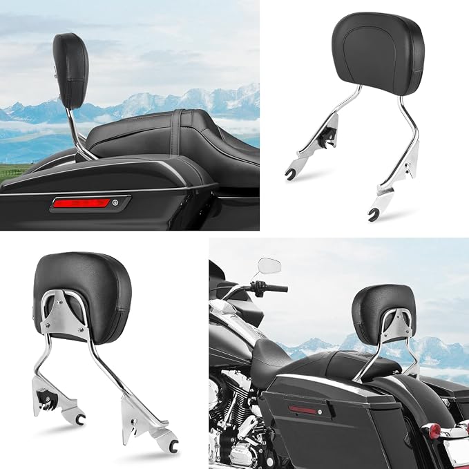 Detachable Passenger Sissy Bar Backrest Compatible with for Harley Touring Road King Electra Glide Road Glide Street Glide FLHR FLHX FLHT FLTR 2009-2025,Chrome Rear Sissy Bar with Pad