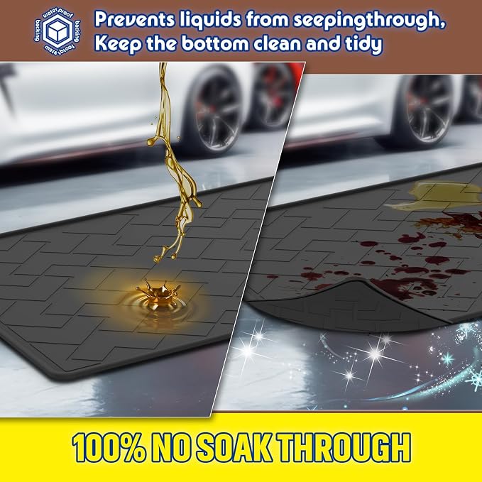 Oil Spill Mat for Garage, 60" x 37" Heavy Duty TPE Oil Change Mat with Raised Edge, Reusable Oil Drain Pan, Waterproof, Oil-Proof, Non-Slip Under Car Mat,Protect Garage Surface from Spill & Stain | Oil Spill Mat