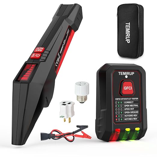 Circuit Breaker Finder Tool Kit with GFCI Outlet Tester, 90-135V Electrical Circuit Tracer Tool with Color LCD, NCV Test & Flashlight, Includes Light Socket Adapter, 3-2 Prong Grounding & Clip Adapter