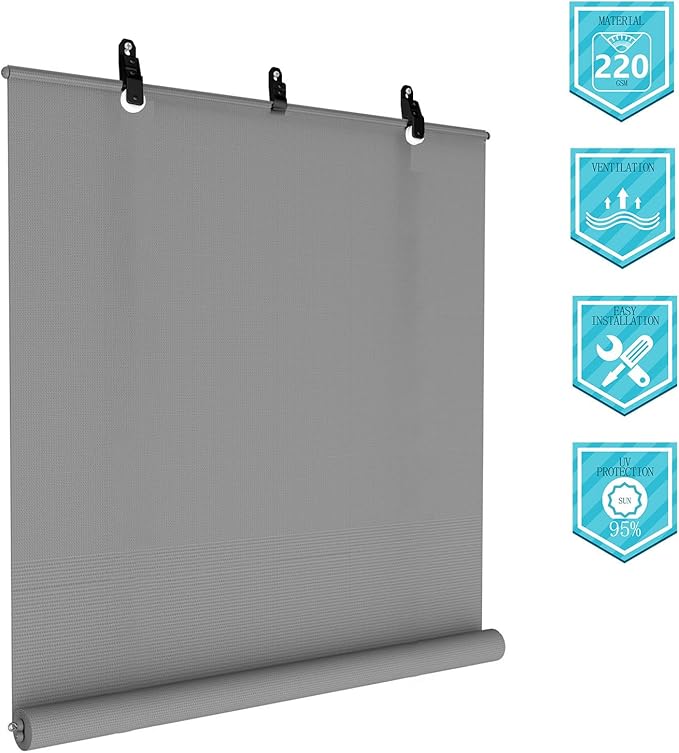 Coarbor Outdoor Roll up Shades Blinds for Porch Patio Shade E x terior Roller Window Shade Privacy Shade Screen for Deck Pergola Gazebo 5'W x 5.5'L Light Grey